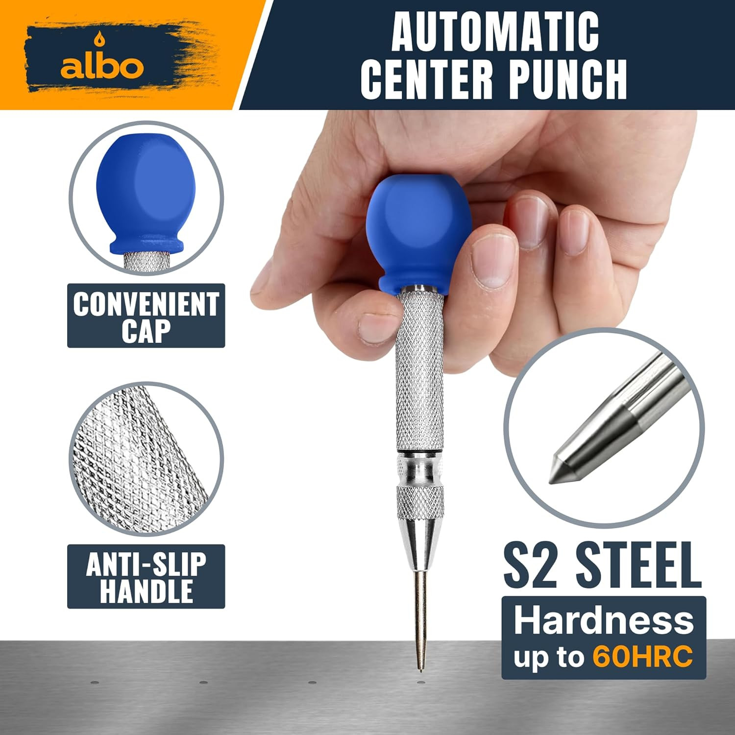 Automatic Center Punch Set – 3 Heavy Duty Spring Loaded Punch Tools for Metal, W