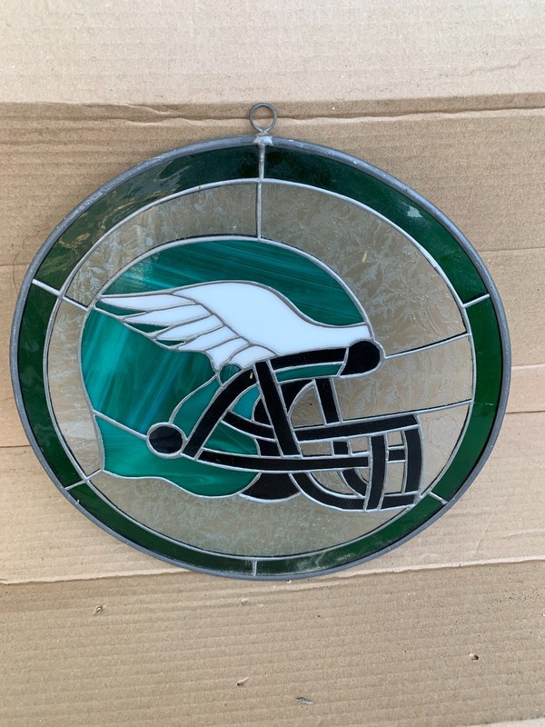 Phila Eagles Leaded Stained Glass Window Pane Transom Panel Wall Mount 11.5"