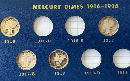 Partial Set of Mercury Dimes (42 pcs) in Whitman Album Circulated