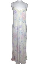 Vintage Cream Floral Maxi-Length Nightgown w/ Spaghetti Straps, Size Large