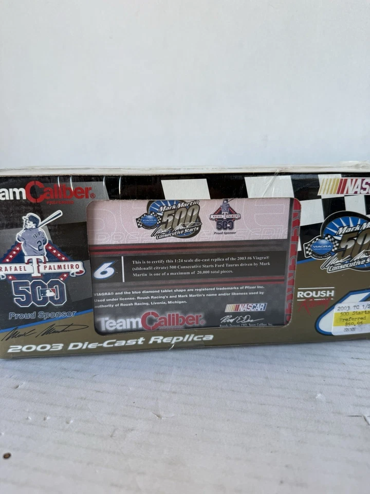 Nuevo Raro 1:24 2003 Mark Martin #6 500 Arranques Consecutivos Ford por Team Caliber Foto 3 de 4