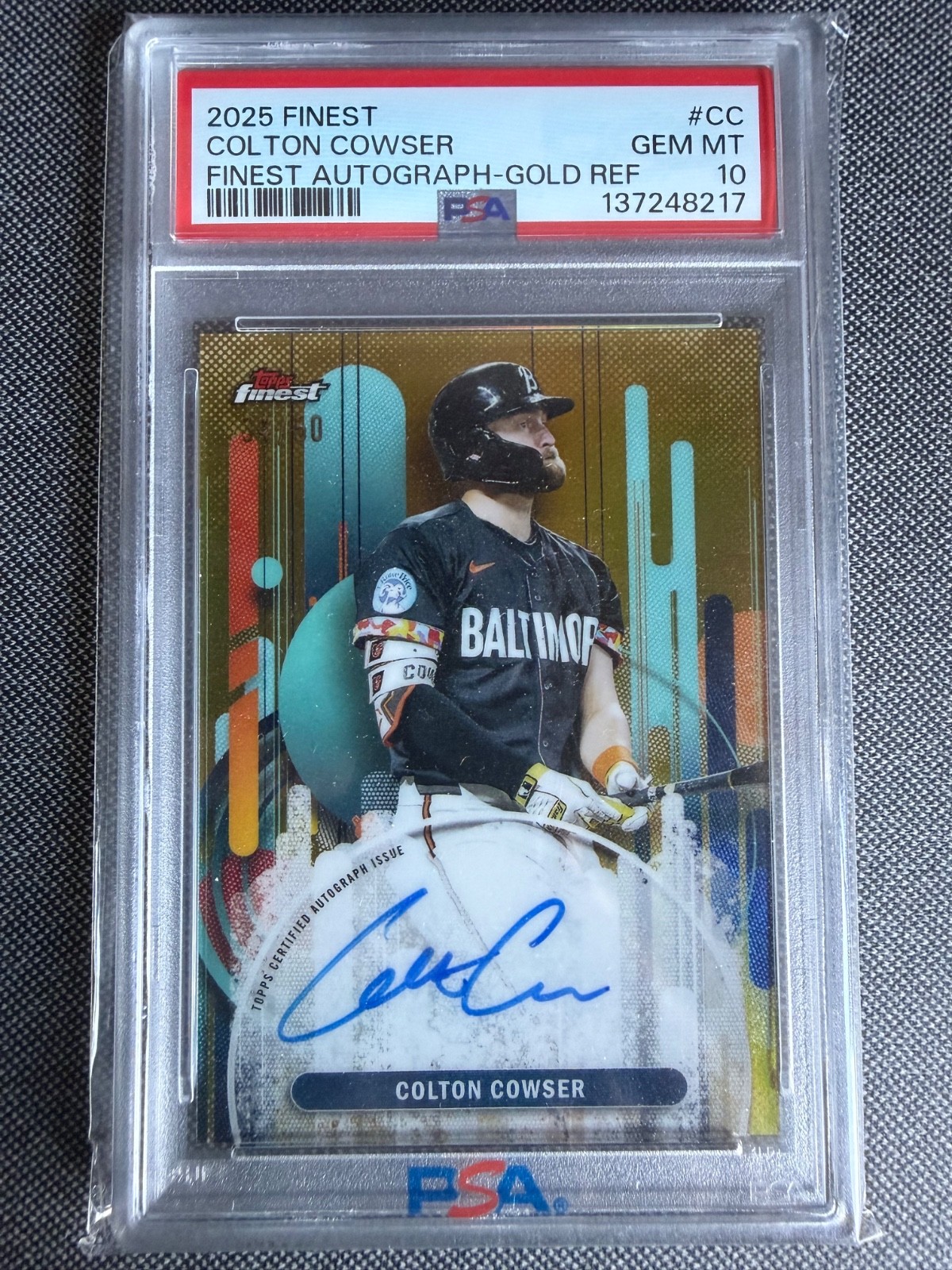 Colton Cowser 2025 Topps Finest #FACC Finest Autos Gold Refractor PSA 10 GEM /50
