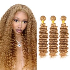 Honey Blonde Deep Wave Human Hair Bundles 26 26 26 Inch 150g
