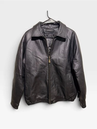 Vintage 90s Knightsbridge Black Leather Bomber Jacket Men's Medium - product listing photo