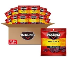20 Pack Jack Link's Beef Jerky, Teriyaki, Multipack Bags _ Flavorful Meat Snacks