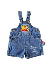 Vintage Disney Winnie the Pooh 100 Acre Woods Denim Overall Shorts Kids sz 6-9M