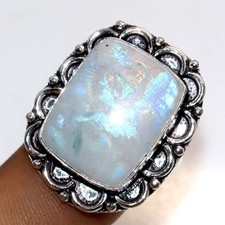 Rainbow Moonstone 925 Silver Plated Ring US 8 Daily Wear Gift Fashion Sale JW