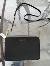 Michael Kors Women  s Black Zip Crossbody Gold Detachable Chain Strap