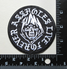   A HOLES AHOLES LIVE FOREVER GRIM REAPER SKULL PUNK EMBROIDERED IRON ON PATCH