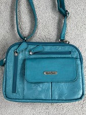 MultiSac Zippy Triple Compartment Blue Faux Leather Crossbody Adjustable Strap