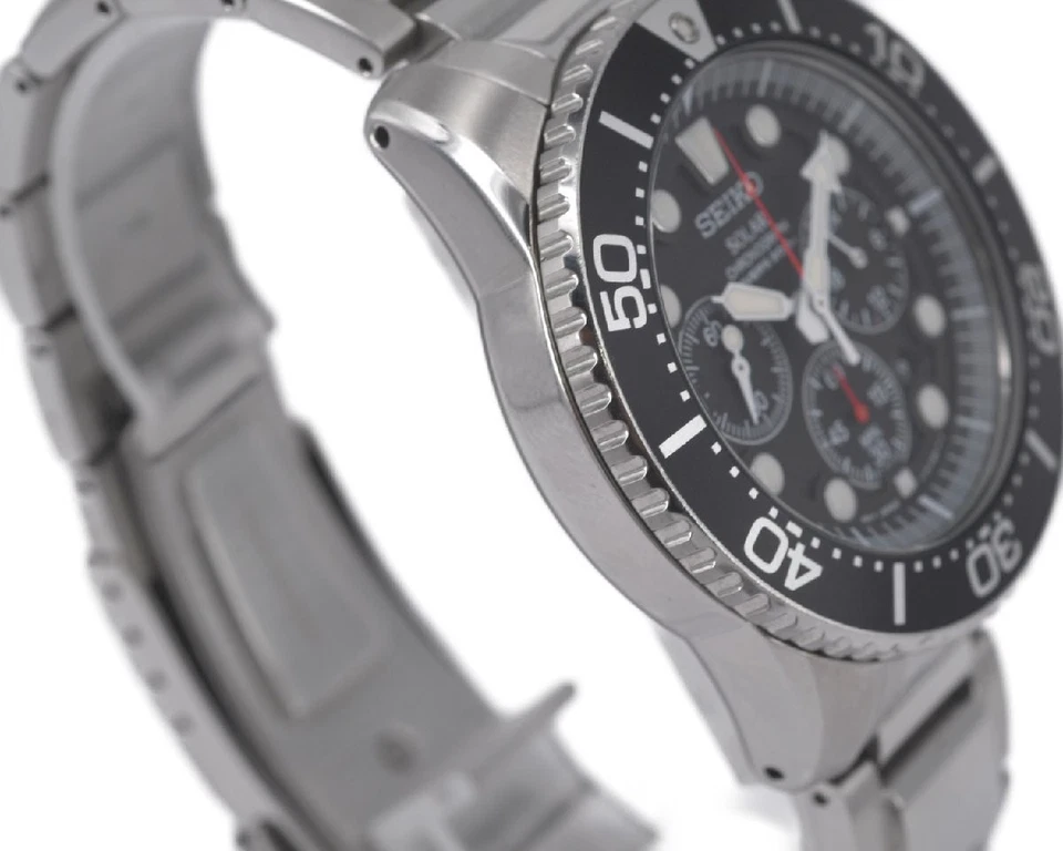 SEIKO PROSPEX V175-0AD0 Watch Solar Quartz Divers Mens Date Chronograph Exc+++ - image 3 of 4