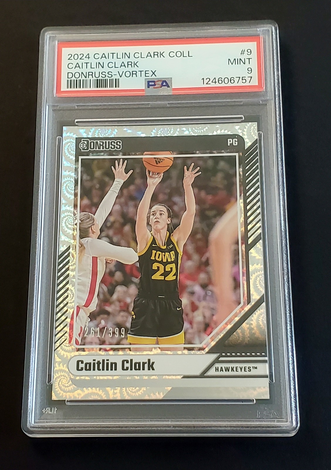 2024 Panini Caitlin Clark Collection #9 Donruss Vortex #/399 PSA 9 Mint Hawkeyes