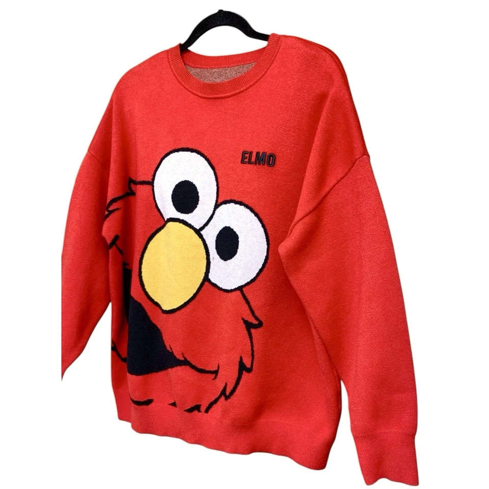 Sesame Street Elmo Sweatshirt Womens UK L Red Oversized Thick Warm Top *FLAW* - Image 3 of 4