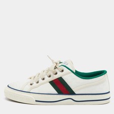 Gucci Tennis 1977 Size 38.5 White Mini GG Canvas Web Low Top Sneakers
