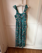 GUESS Green Floral Ruffle Maxi Dress Size 8 Chiffon Wedding Guest Backless