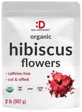 Dried Organic Hibiscus Flowers, 2 Pounds   Cut  Sifted 2 Pack of 1 