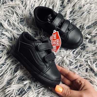 black leather velcro trainers