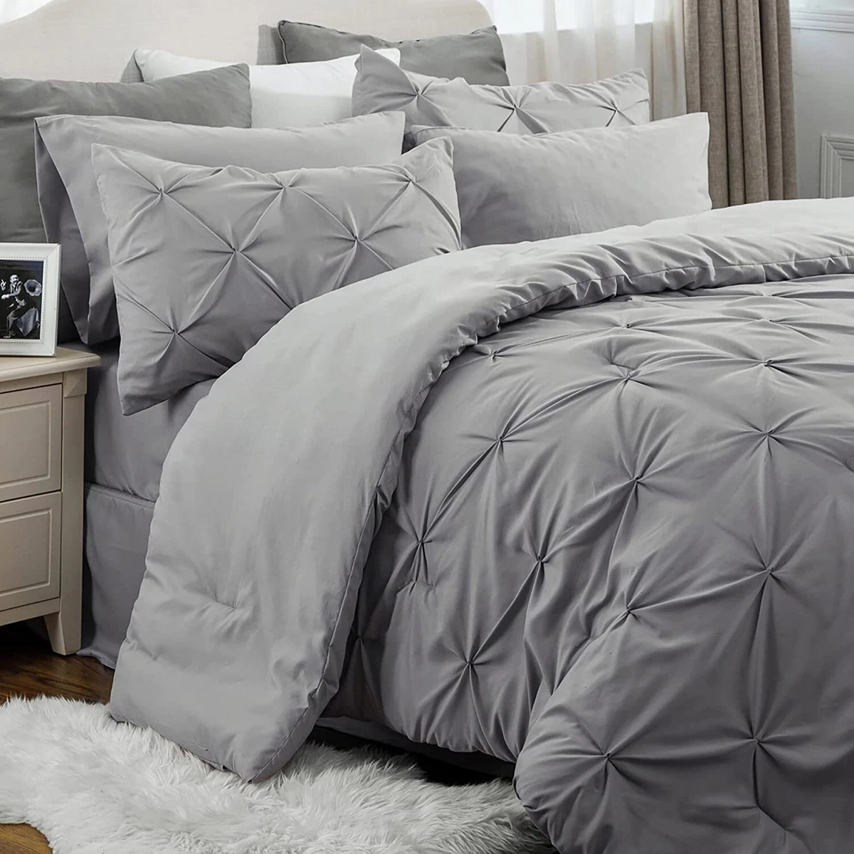 BEDSURE Queen Comforter Set - Bed in a Bag Queen 8 Pieces, Pintuck Beddding  Sets