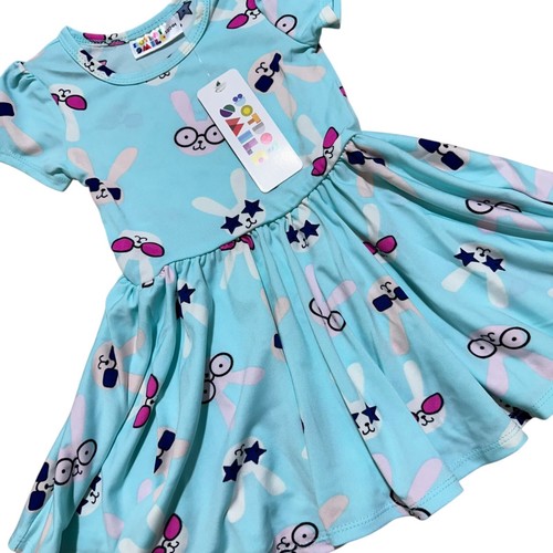 Dot Dot Smile NWT Baby Girl Size 12/24M Blue Rabbit Print Cap Sleeve Twirl Dress - Bild 2 von 6