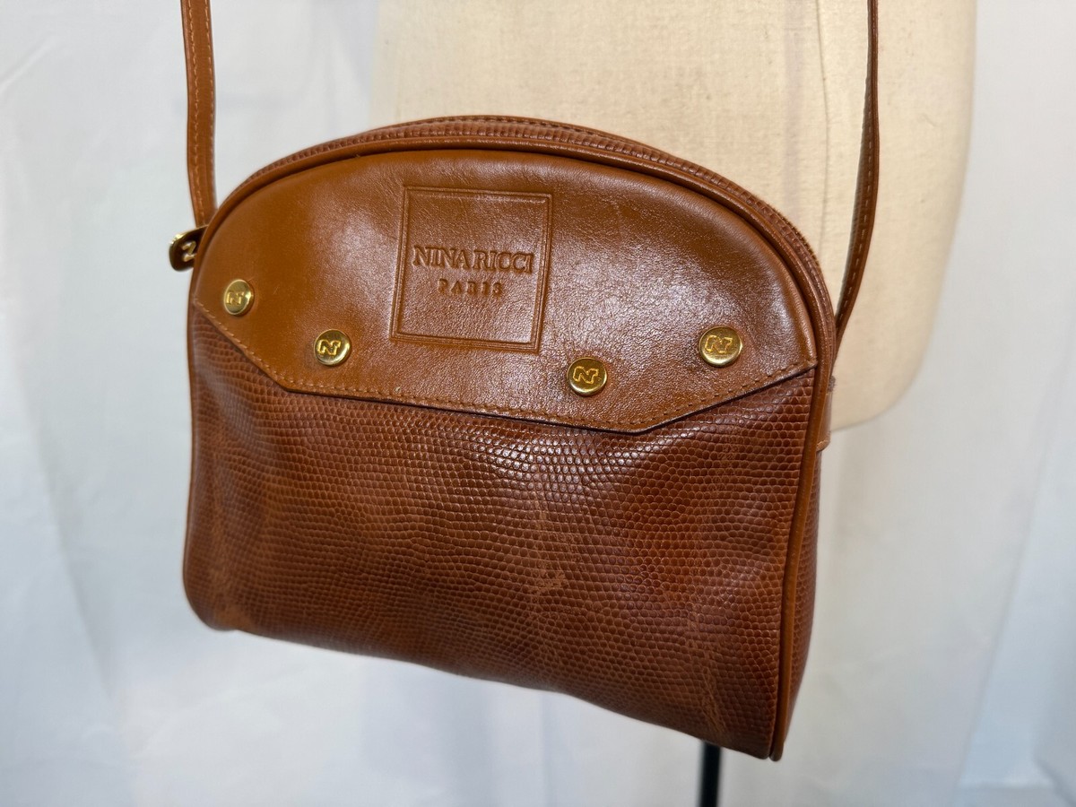VTG Nina Ricci Paris Cognac Brown Leather Messenger Crossbody Bag