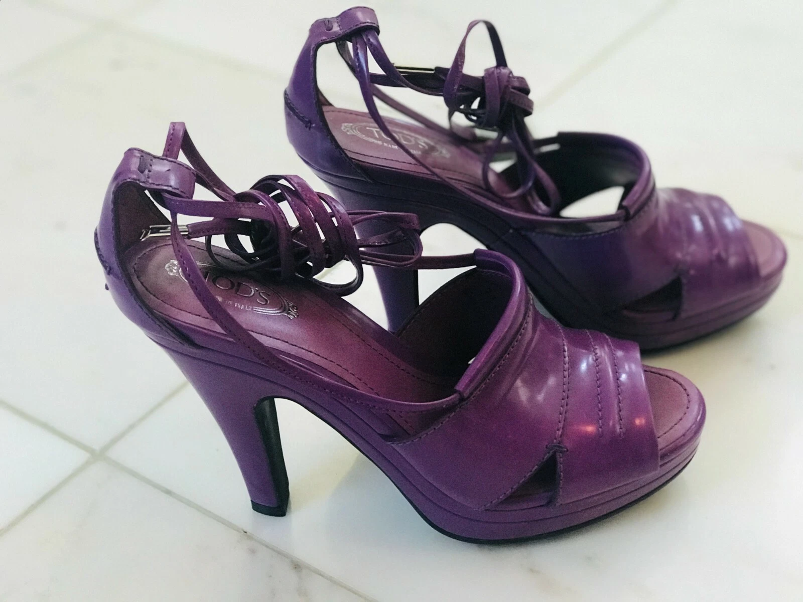 TOD’S TOD'sandalo plateau tacco alto tacco alto viola pelle scarpe da donna taglia EU37US7