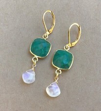 MOONSTONE SUNDANCE CHARM HANDMADE BRIOLETTE BEZEL ARTISAN JEWELRY EARRINGS