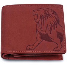 Nueva billetera vintage roja doble pliegue de cuero para hombre protección RFID artículo de regalo