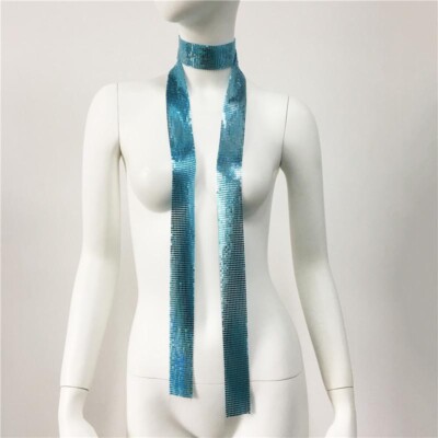 Thin Skinny Metal Sequins Neck Tie Scarf Neckerchief Long Glitter Scarf Evening