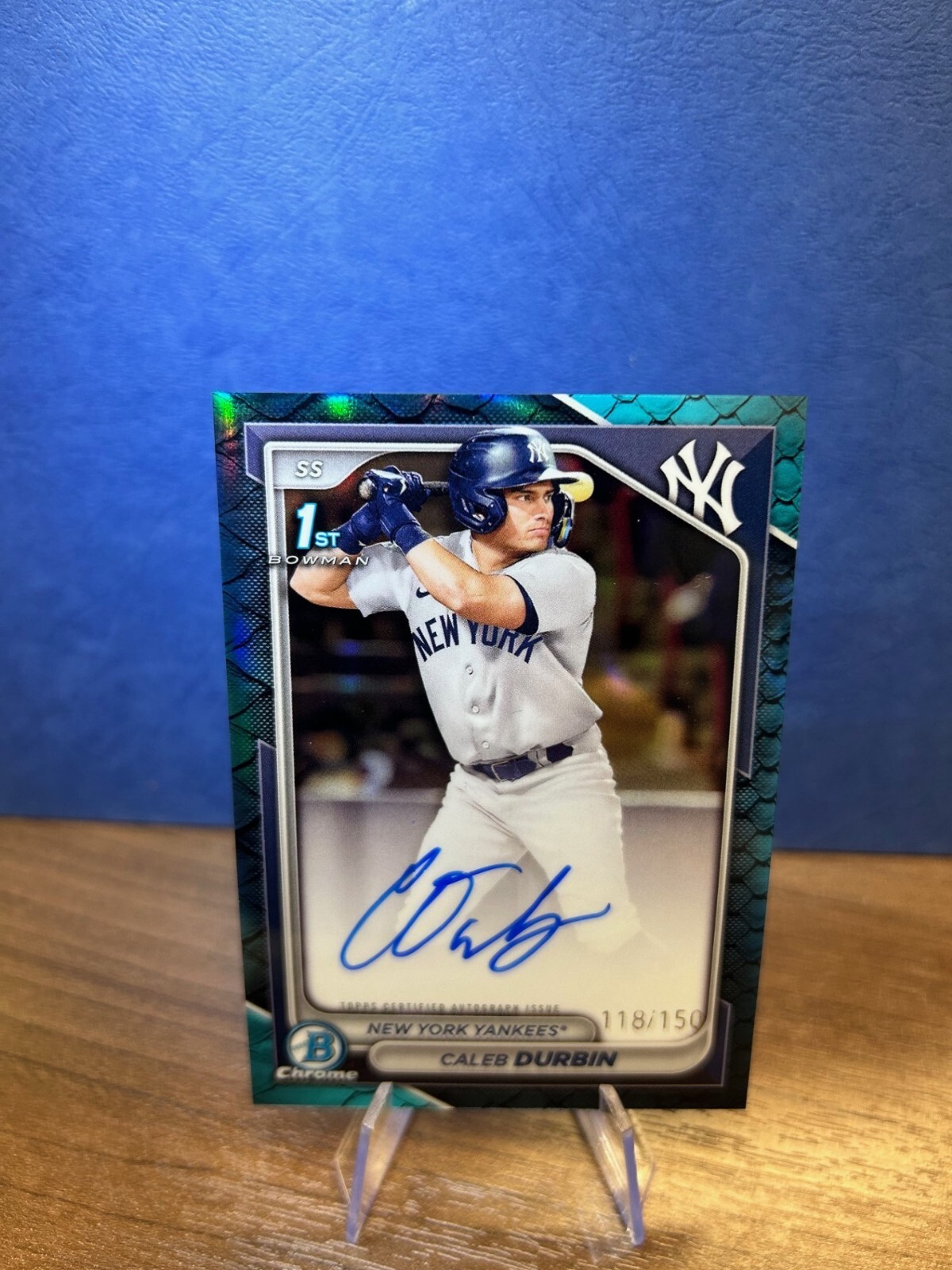 2024 Bowman Chrome Caleb Durbin Blue Reptilian Refractor 1st Auto /150 🔥Yankees