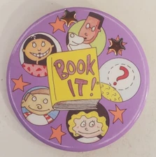 Vintage 93 Pizza Hut Book It Pinback Button Multicultural Nationalities w Stars