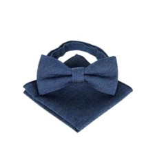 Men's Denim Bow Tie and Handkerchief Set - Blue