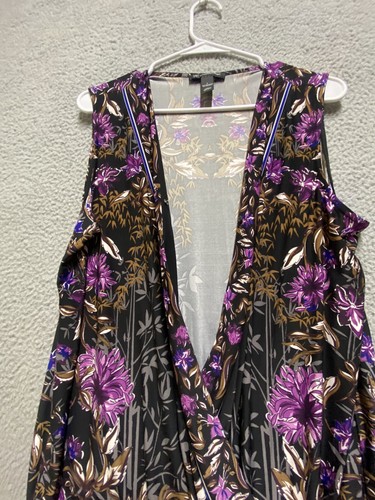 INC Shirt Womens L Black Purple Sleeveless Wrap Stretch V Neck Floral Blouse Top - Picture 8 of 10