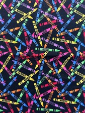 Black Crayon print cotton fabric 20 x 13