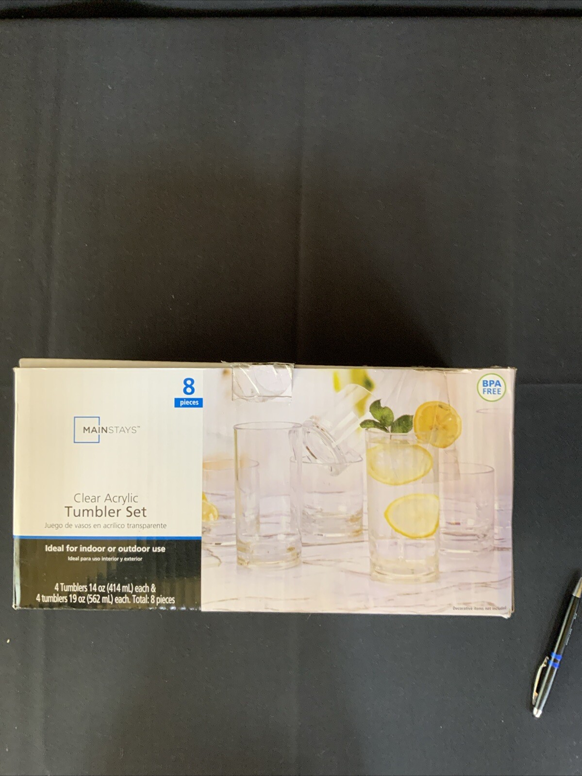 Mainstays 8-Piece Acrylic Glass Set with 4 19oz and 4 14oz All-Purpose Cups