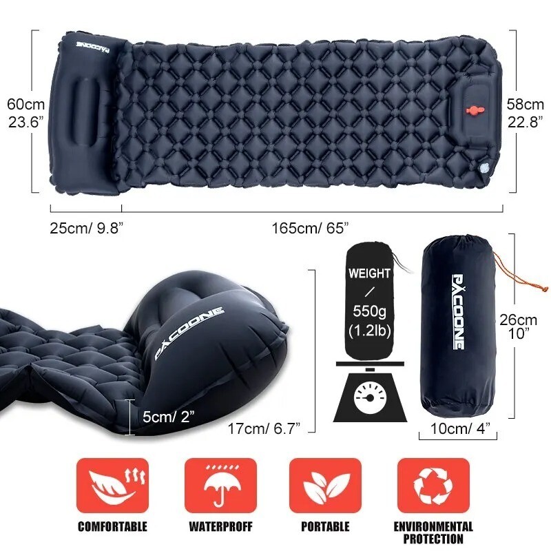 Matelas camping pompe intégrée étanche tapis de sol thermique kaki