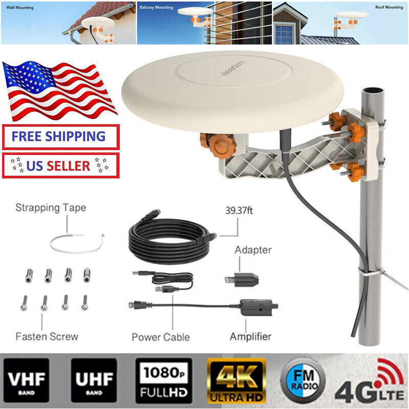 HDTV Outdoor Amplified TV Antenna 360° Omni-Directional Digital HD 1080P 4K