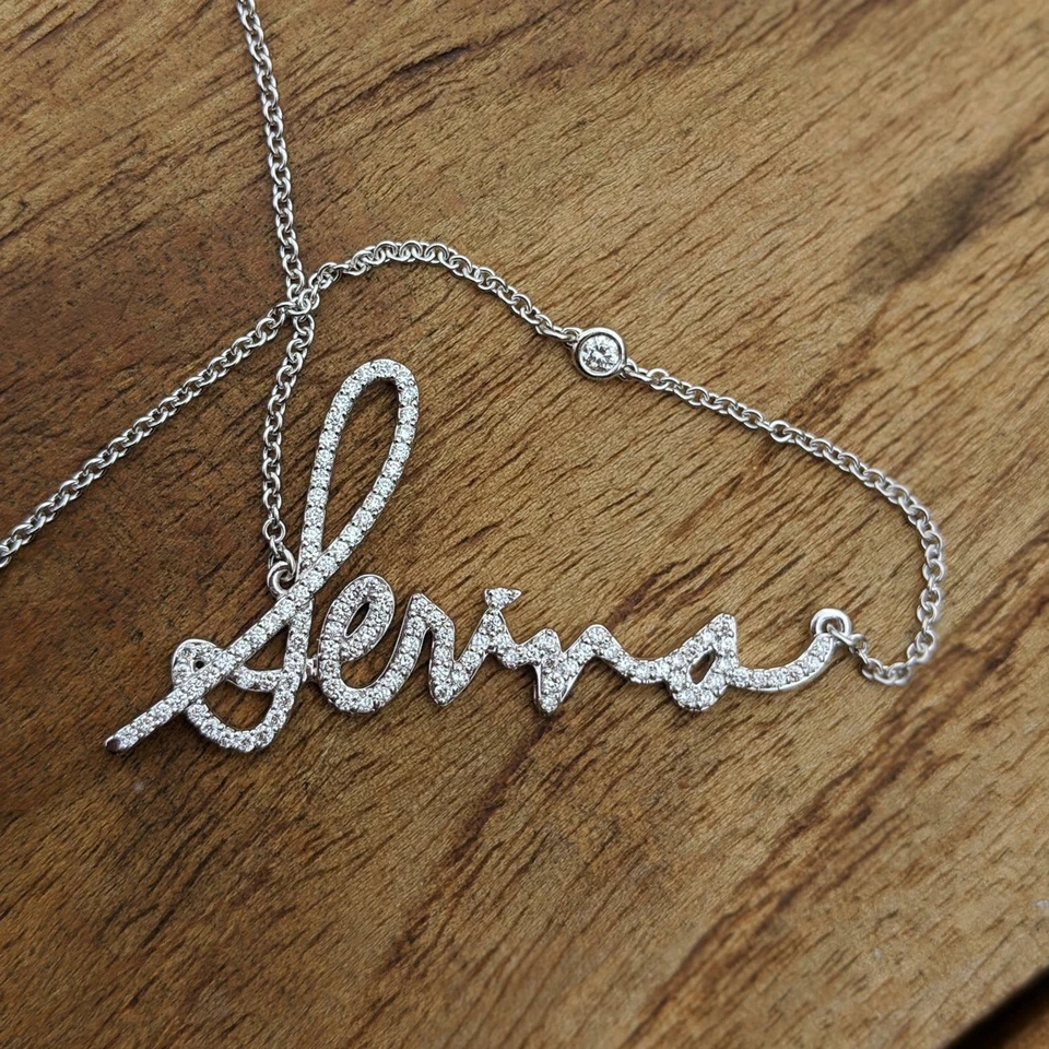 Collar inicial con nombre personalizado de diamantes reales para mujer cadena de plata de ley 925 de 18" Foto 4 de 4