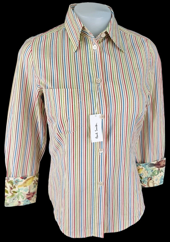 CAMISA DE VESTIR PAUL SMITH Mujer Candy Stripe L/S British Birds - M - UK12 - £229 Foto 4 de 4
