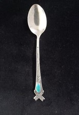 Navajo Silver & Turquoise Stamped Spoon Fred Harvey Era 4"