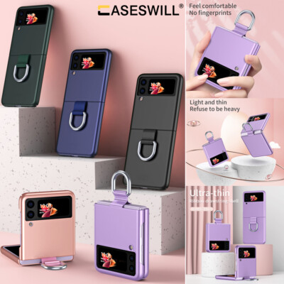 For-Samsung Galaxy Z Flip 3 / 4 5G Slim Hard Case with Ring + Screen Protector