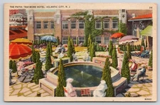 Patio Scene Traymore Hotel Atlantic City NJ Postcard UNP Linen Guests Fountain