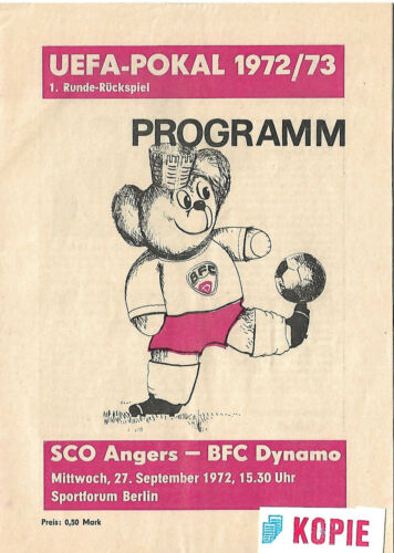 UEFA Kopie/Reprint BFC Dynamo Berlin- SCO Angers 1972/73 - Bild 1 von 1