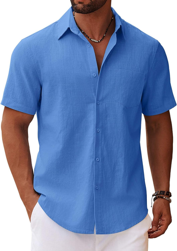 Men'S Button down Short Sleeve Shirt Casual Cotton Summer Beach Linen Wedding Sh - Picture 15 of 29