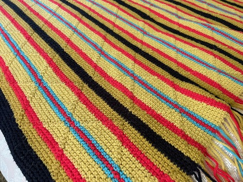 Vtg. Afghan Throw with Fringe Crocheted Retro Throw Blanket 66"x48" Multi-color - Picture 2 of 8