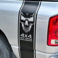 Skull Truck Bed Stripe Decal 4x4 Off-Road Vinyl Graphics Rally Racing, set of 2.