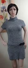 NWT GLIMMER by J.J. BASICS gray cap sleeve belted front decor sweater dress, L 