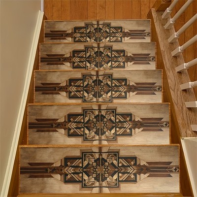 Geometric Symmetrical Patterned Stair Mats That Are Easy to Clean, Slip-Resist