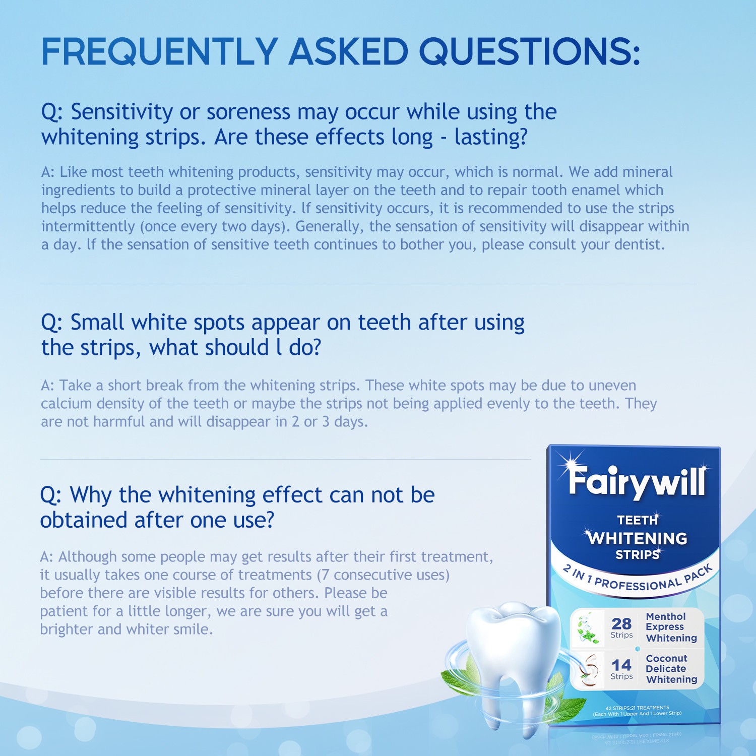 Fairywill 42pcs Teeth Whitening Strips Bleaching White Strips Tooth Whitener