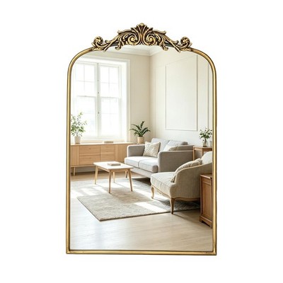 Gold Baroque Mirror Antique 16x24 Inches - Vintage Arched Mirror with Ornate ...