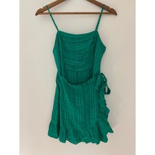 Privacy Please Henley Mini Dress in Green Faux Wrap Ruffle Flutter Summer EUC S